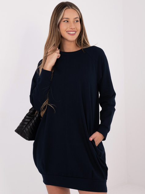 Granatowa dresowa sukienka z kieszeniami BASIC FEEL GOOD