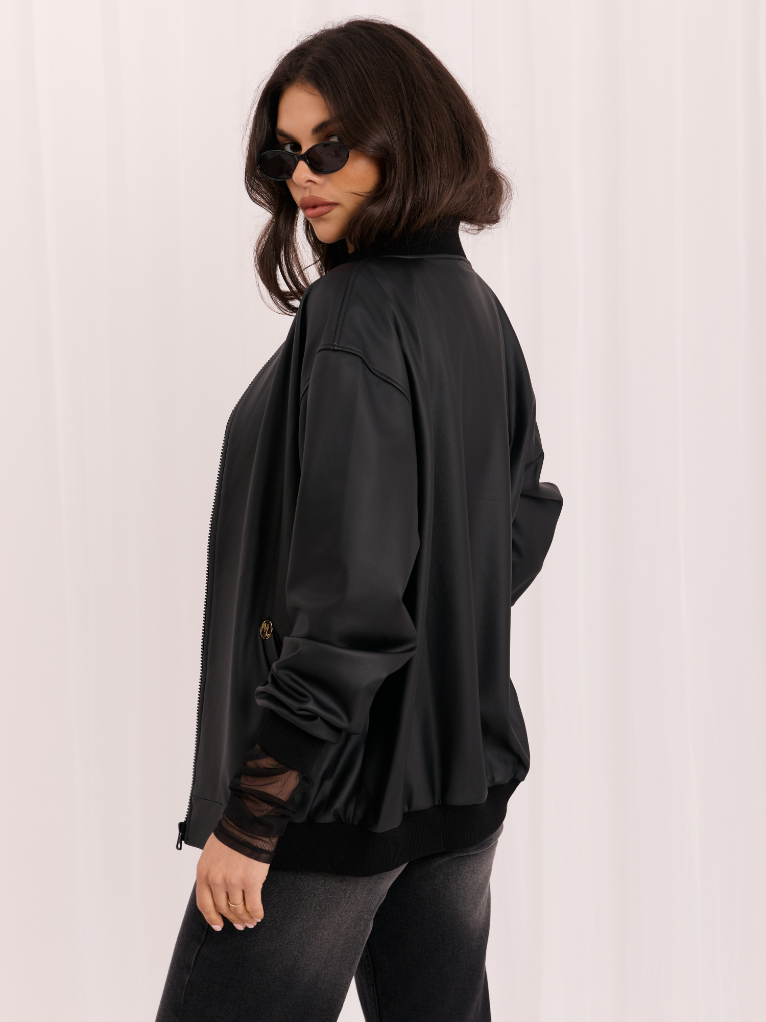Black leather jacket with velvet lining.