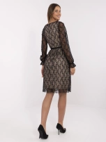 Black flared dress with lace.