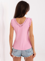 Jasnoróżowy bawełniany top w prążek