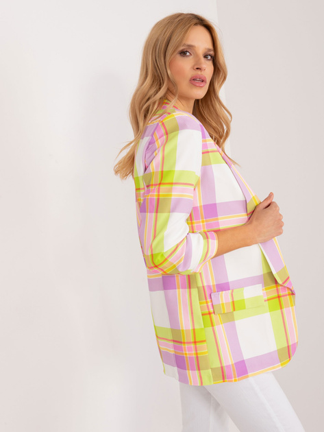 Hurt Limonkowo-ecru damska marynarka z printem