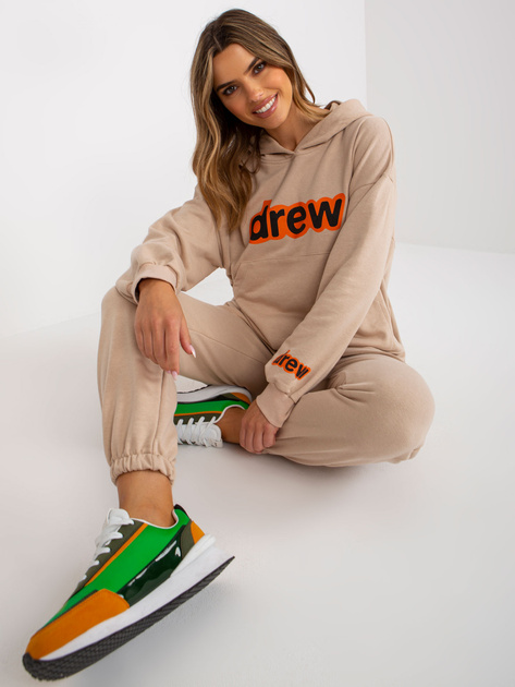 Beżowy dwuczęściowy komplet dresowy z nadrukiem