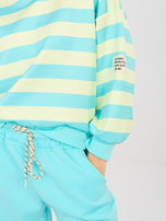 Miętowo-żółty dresowy komplet z bluzą w paski