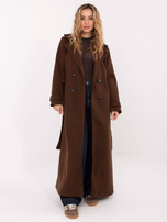 Brown elegant coat with double-breasted closure.