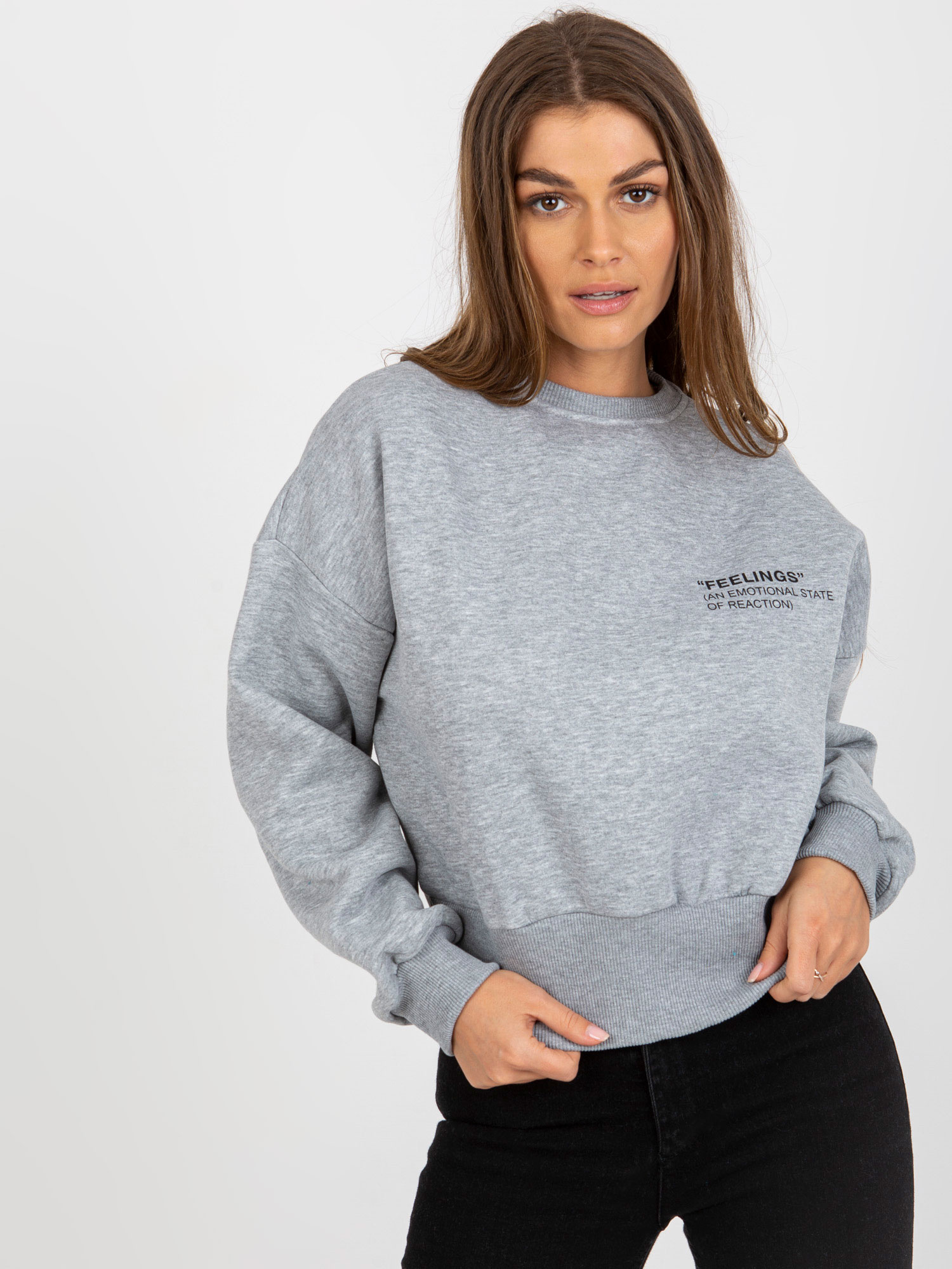 Szara dresowa bluza bez kaptura z napisem