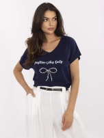 Granatowy bawełniany t-shirt z napisem 