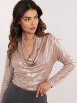 Hurt Beżowa dopasowana bluzka wizytowa z połyskiem