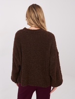 Ciemnobrązowy sweter boucle z domieszką wełny