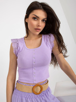 Hurt Jasnofioletowa prążkowana bluzka z koronką 