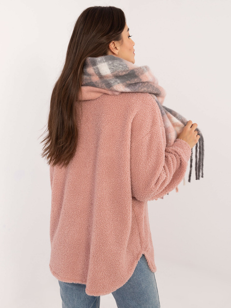 Hurtownia Jasnoróżowo-szary zimowy szal w kratę