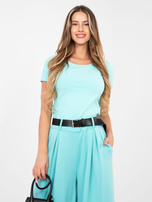 Miętowa pastelowa dopasowana bluzka basic RUE PARIS 