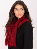 Red long scarf with fringes.