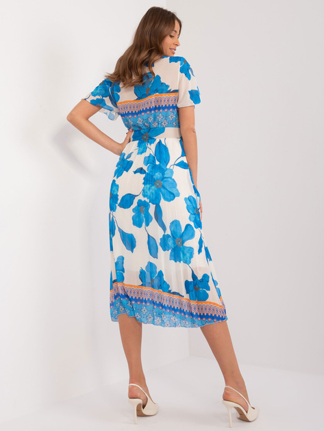 Hurt Niebiesko-beżowa damska sukienka plisowana