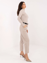 Beżowe  eleganckie spodnie w jodełkę RUE PARIS 