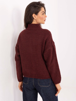 Burgundowy rozpinany sweter z kieszeniami