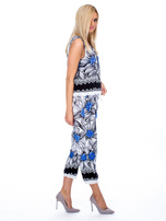 Czarno-niebieski wzorzysty komplet top i spodnie