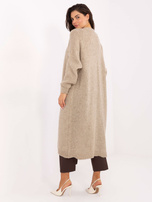 Beiger langer Cardigan mit Taschen.