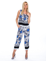 Czarno-niebieski wzorzysty komplet top i spodnie