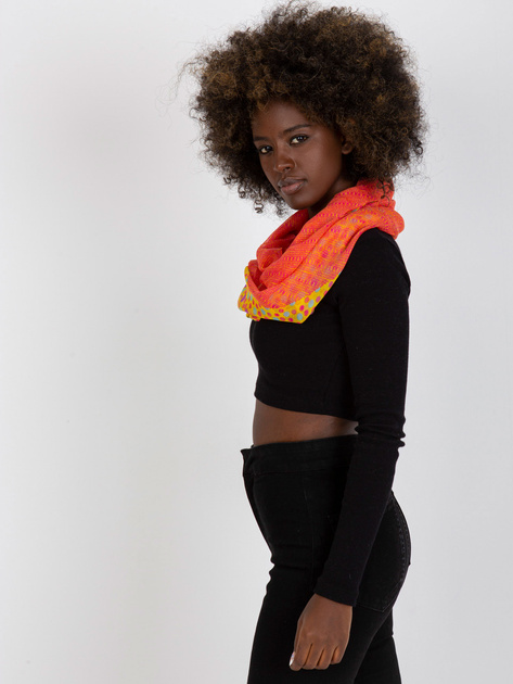 Żółto-koralowa chusta komin z nadrukiem