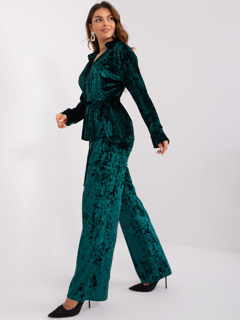 Hurt Ciemnozielony welurowy komplet z koszulą