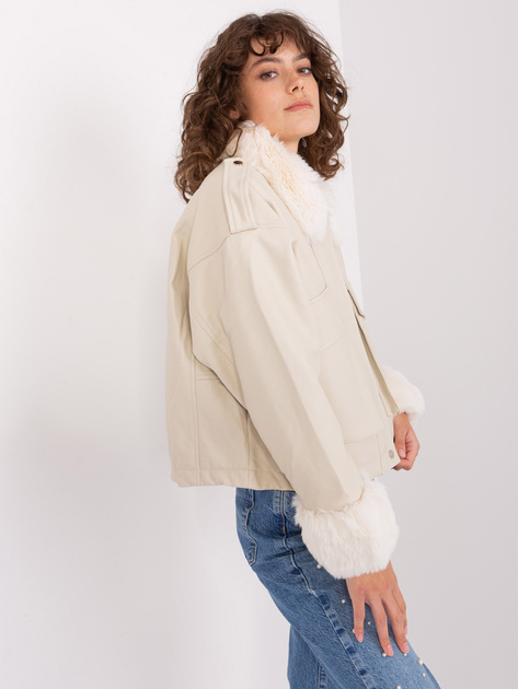 Hurt Jasnobeżowa damska kurtka zimowa z kieszeniami