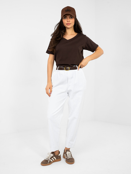 Białe sztruksowe spodnie z kieszeniami