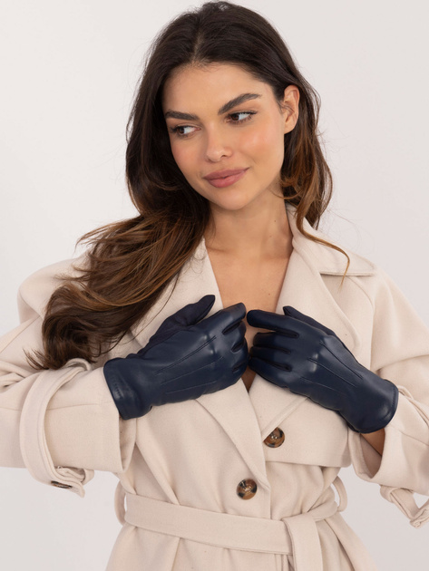 Hurt Granatowe rękawiczki damskie z eko skórą