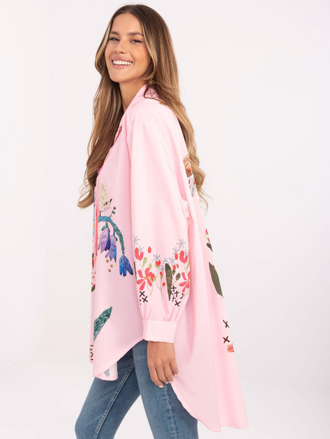 Hurt Jasnoróżowa długa koszula oversize z nadrukiem