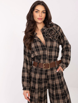 Beżowa rozpinana koszula w kratę 