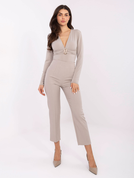 Jasnobeżowe garniturowe spodnie cigarette  RUE PARIS