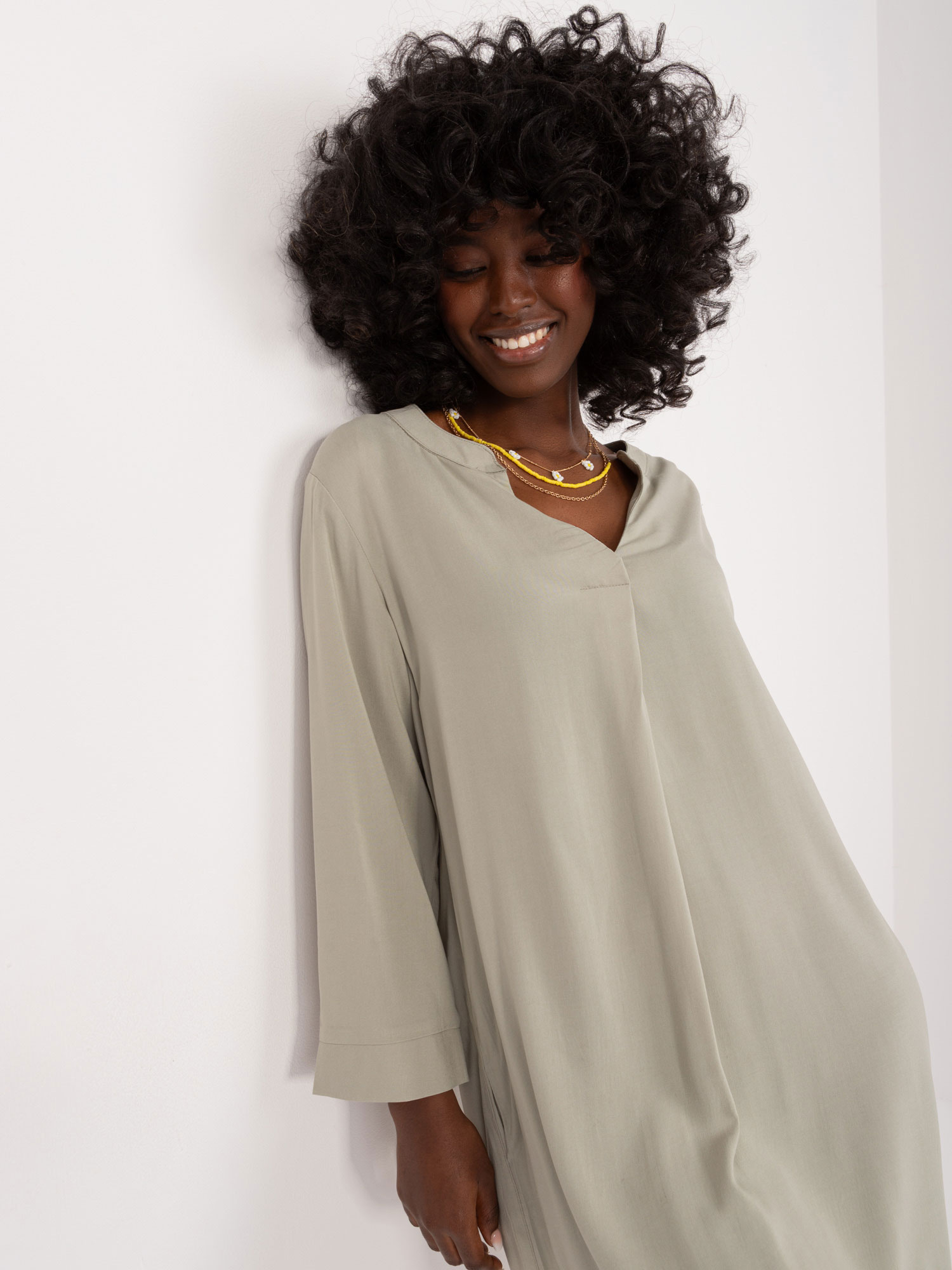 Wholesale Khaki loose dress with pockets SUBLEVEL.
