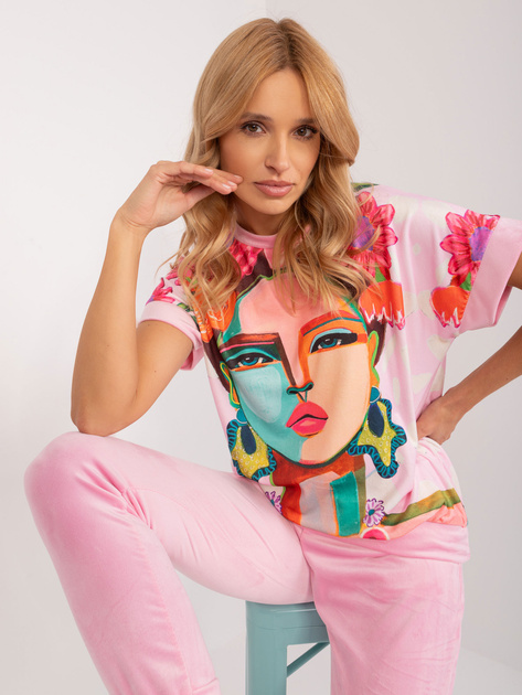 Hurt Jasnoróżowy dwuczęściowy komplet welurowy RUE PARIS