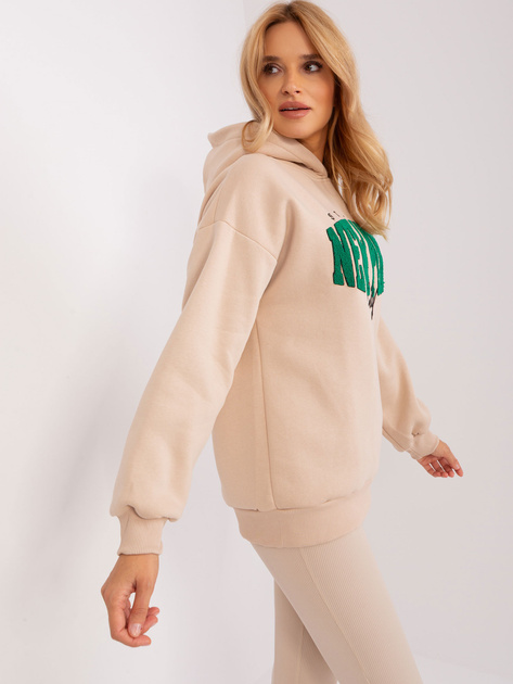 Hurtownia Beżowa luźna bluza dresowa z napisem