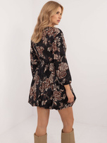 Hurt Czarna wzorzysta sukienka bombka z dekoltem w serek