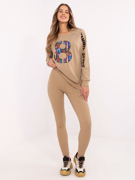 Hurtownia Ciemnobeżowy komplet z legginsami w prążek