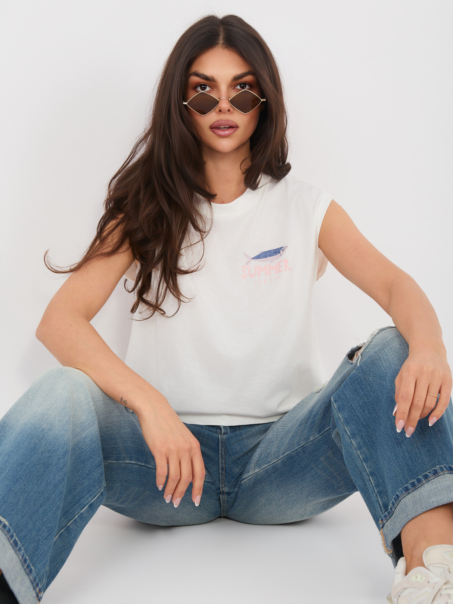 Biały damski t-shirt bez rękawów SUBLEVEL 