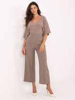 Ciemnobeżowe spodnie kuloty bez kieszeni  RUE PARIS 