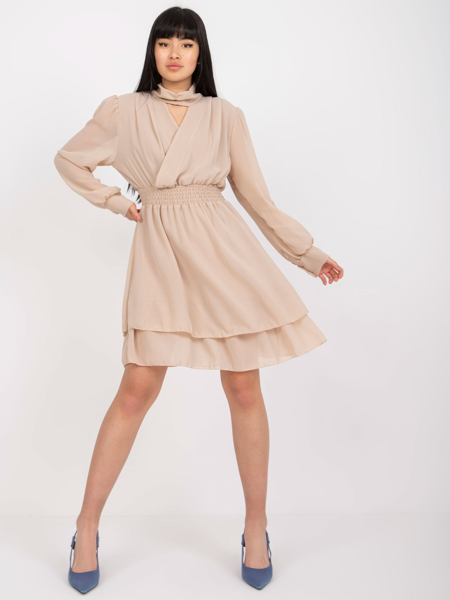 Beige vzdušné koktejlové mini šaty OCH BELLA.