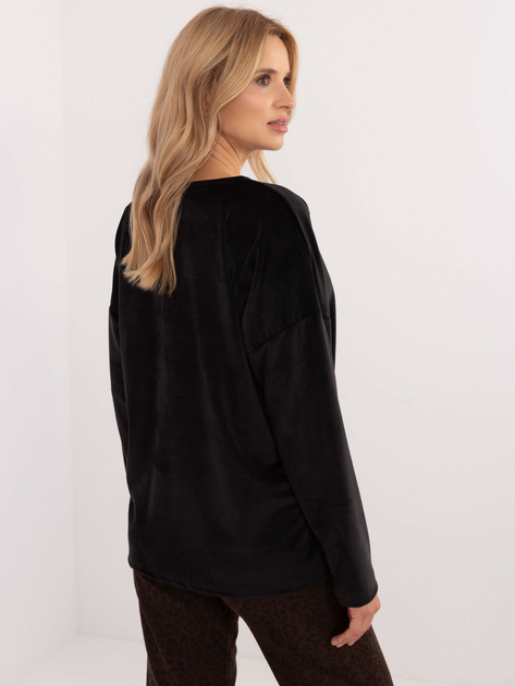 Hurt Czarna welurowa bluzka oversize z długim rękawem