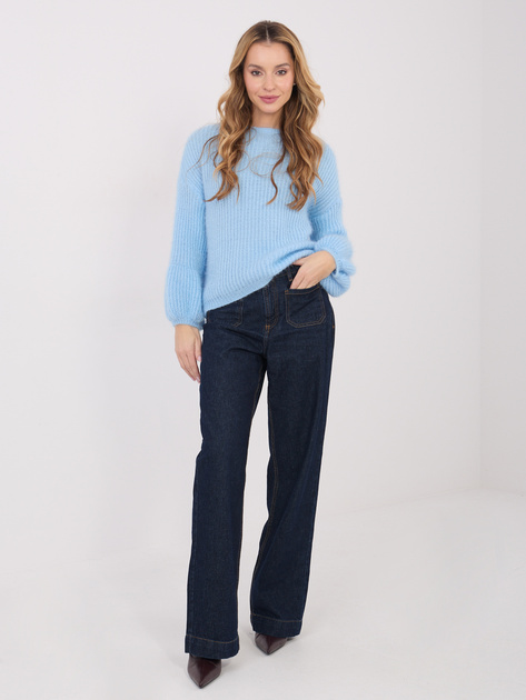 Jasnoniebieski damski sweter z okrągłym dekoltem