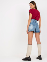 Hurt Bordowy damski t-shirt basic z dekoltem w serek 