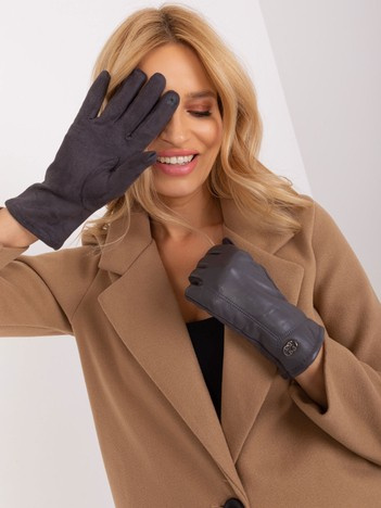 Dunkelgraue elegante Damenhandschuhe.