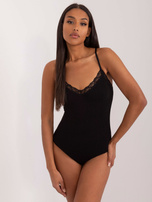 Hurt Czarne prążkowane body z koronką 