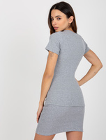 Hurt Szara prążkowana bluzka basic z dekoltem w serek 