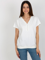 Hurt Ecru Baumwoll Basic-Bluse mit V-Ausschnitt.
