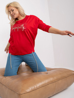 Czerwona bawełniana bluzka plus size ze ściągaczem 