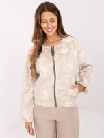 Jasnobeżowa zamszowa kurtka z suwakiem RUE PARIS 