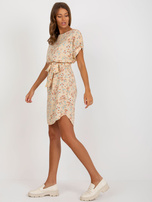 Hurt Beżowa sukienka w kwiaty do kolana RUE PARIS