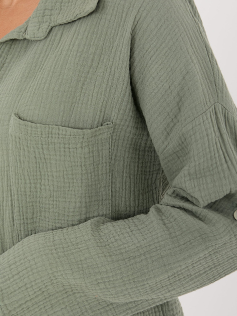 Khaki muślinowa koszula z kieszenią