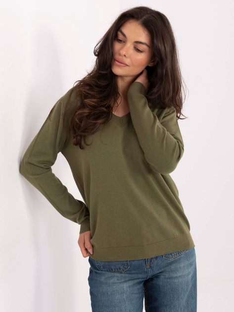Khaki damski sweter basic z wiskozą